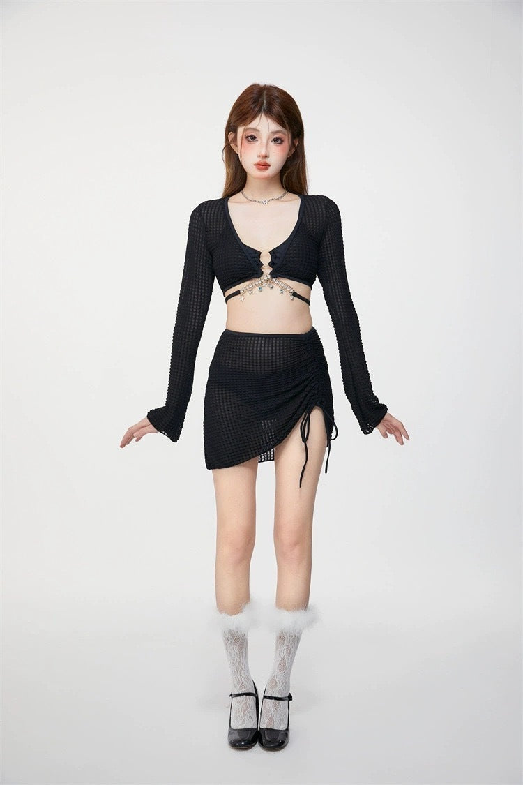 SW072803 泳衣女比基尼女性感分体四件套2024度假新款时尚罩衫保守海边泡温
