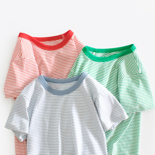 27KIDS-061032 夏季2023韓版童裝新品 兒童短袖T卹條紋寶寶衣服打底衫一件代發