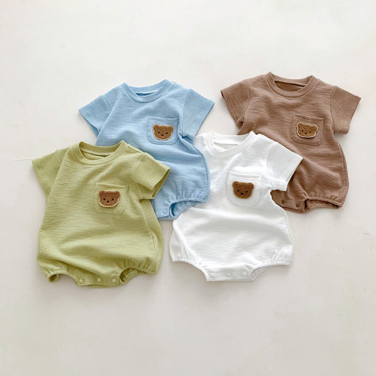 19409FY -ins 韓版男童夏季款透氣包屁哈衣嬰兒寶寶短袖連體衣爬服 一件代發