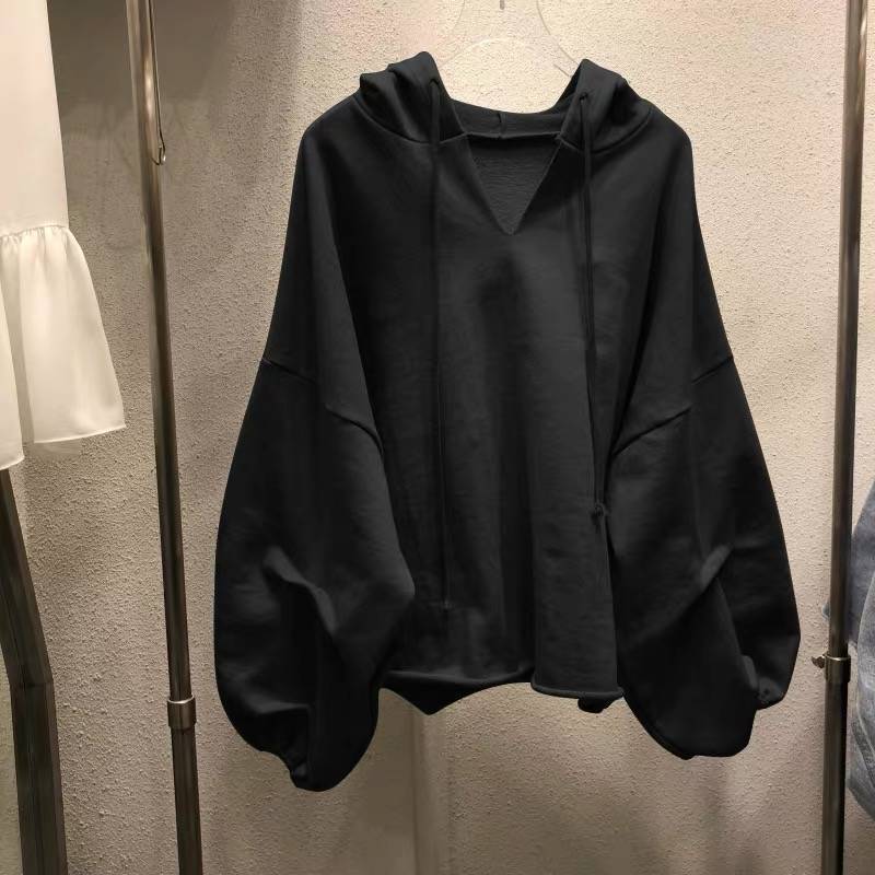 【KA-5559】棉衛衣女連帽春秋新款薄款寬鬆韓版純色V領學生上衣女裝一件代發