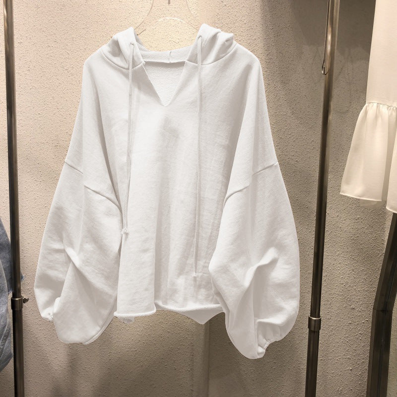 【KA-5559】棉衛衣女連帽春秋新款薄款寬鬆韓版純色V領學生上衣女裝一件代發