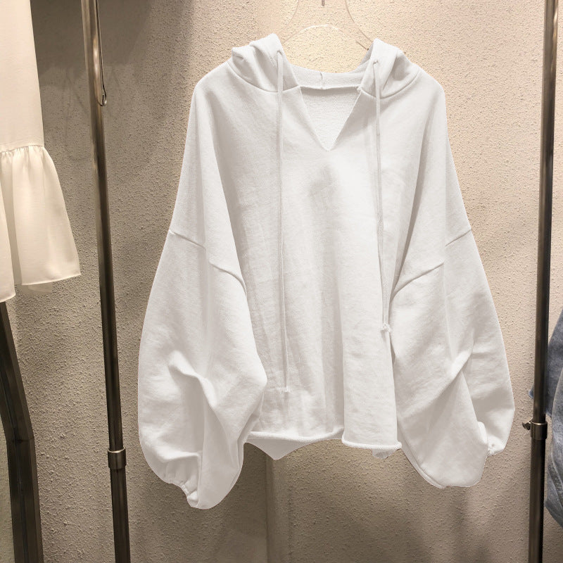 【KA-5559】棉衛衣女連帽春秋新款薄款寬鬆韓版純色V領學生上衣女裝一件代發