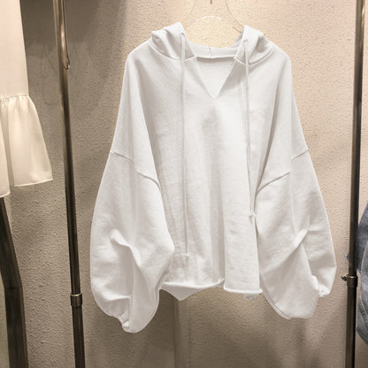 【KA-5559】棉衛衣女連帽春秋新款薄款寬鬆韓版純色V領學生上衣女裝一件代發