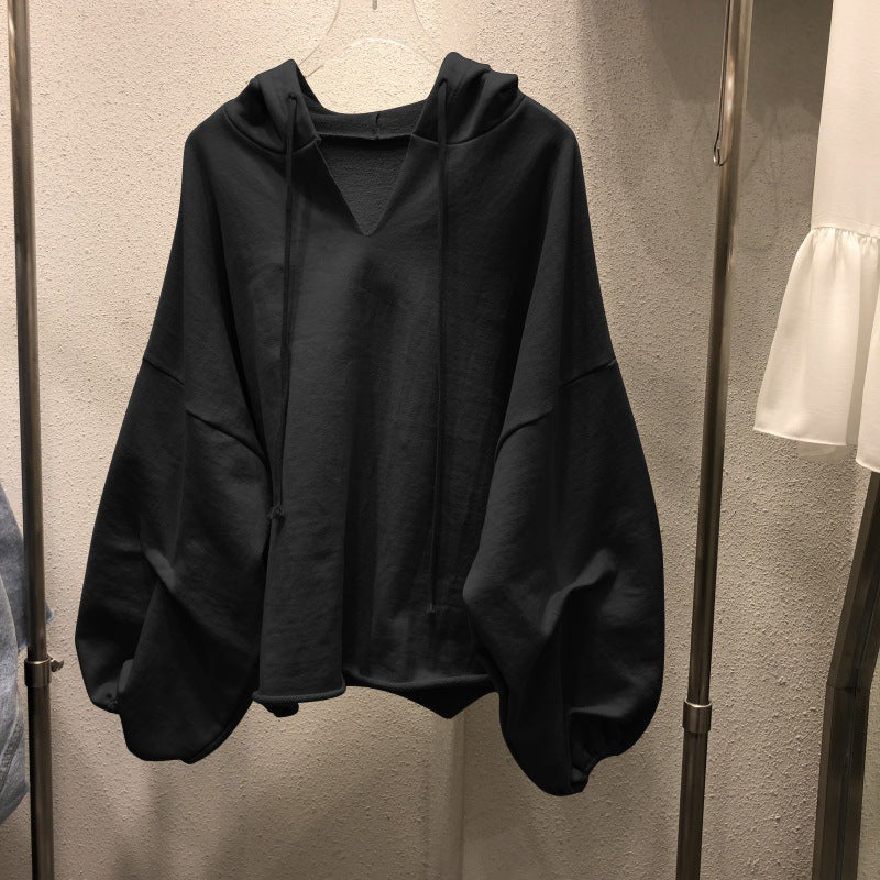 【KA-5559】棉衛衣女連帽春秋新款薄款寬鬆韓版純色V領學生上衣女裝一件代發