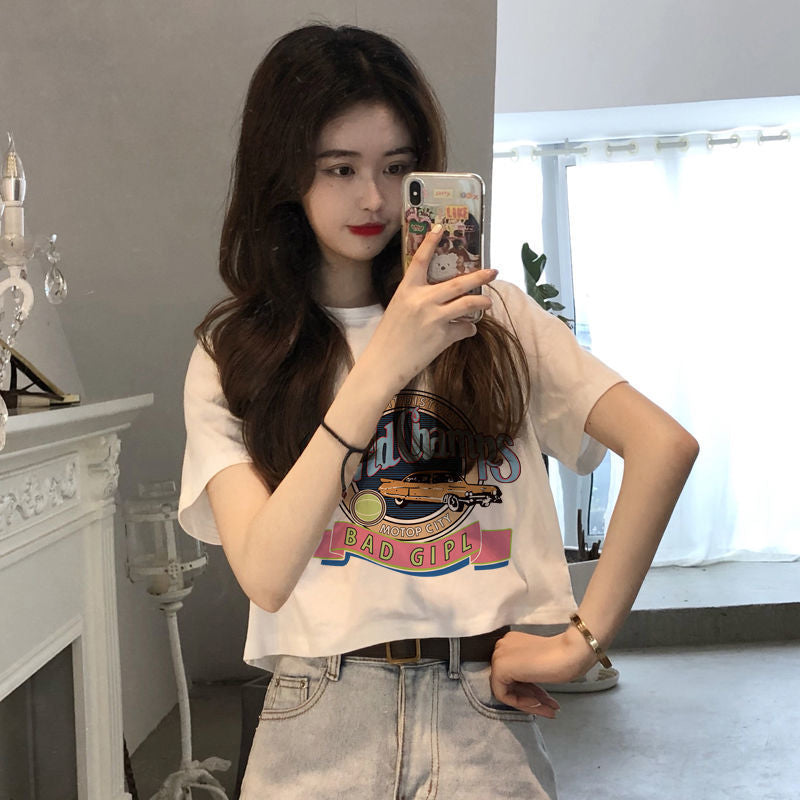 【KA-17621】新款白色短袖t卹女短款上衣女體恤衫夏季學生韓版ins矮個子跨境