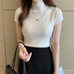 【LA-021101】半高領半袖針織衫女2023春夏新款打底衫毛衣修身短款背心上衣外穿