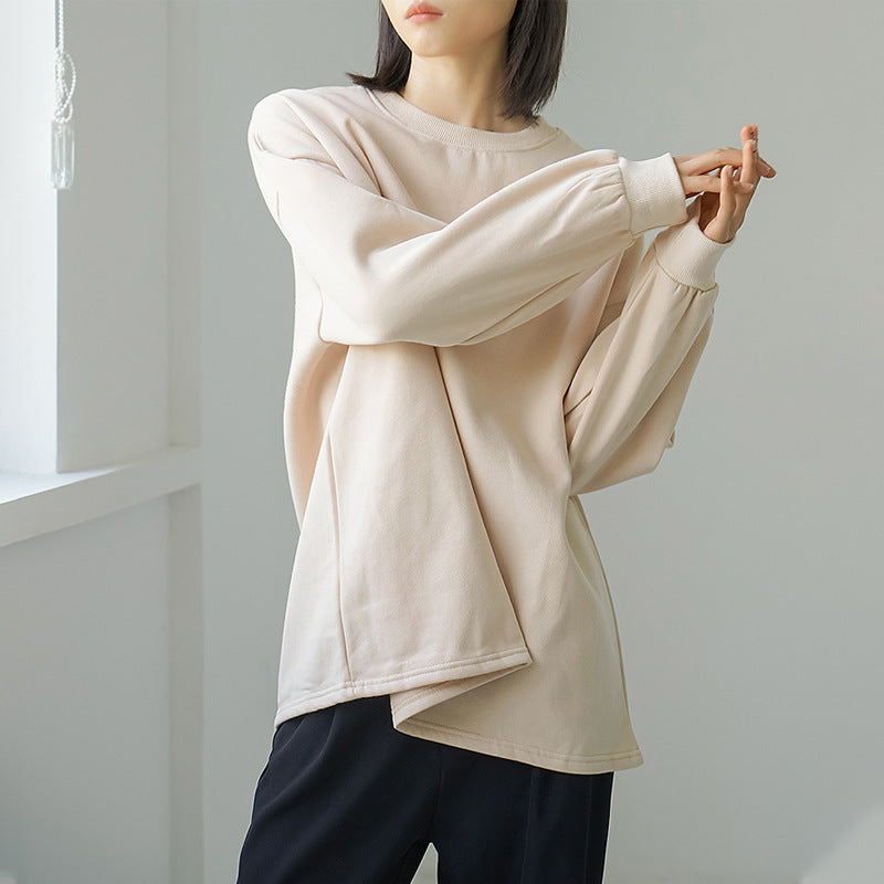 【AA-110719】日系 2022冬季女式加絨衛衣女中長款加厚加大圓領套頭上衣
