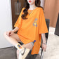 【DA-X671】一鍵鋪貨夏季新款韓版包邊短袖t卹女卡通圓領上衣潮開衩女裝