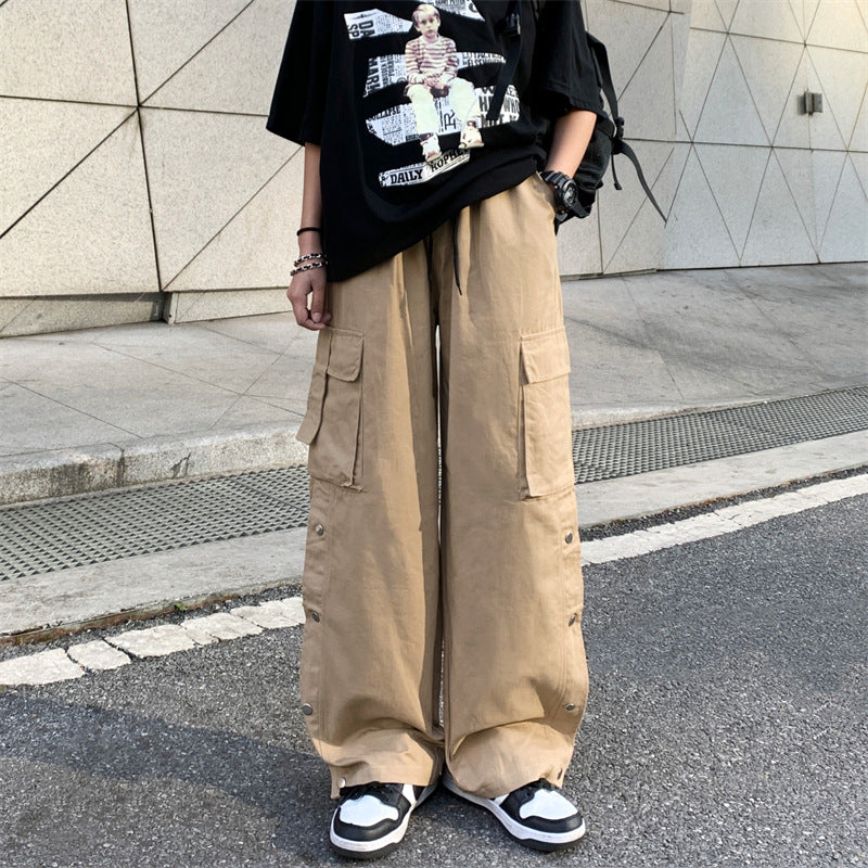 【HB-030651】2023春季新款韓版外掛口袋工裝休閒褲男女BF風寬鬆直筒長褲ins潮