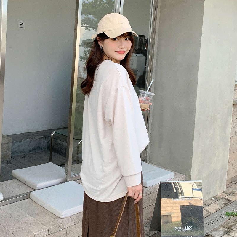 GA40604-批發 大尺碼女連衣裙大版t恤大码女装宽松遮肚子正肩上衣胖mm宽松卫衣抓绒打底衫4062