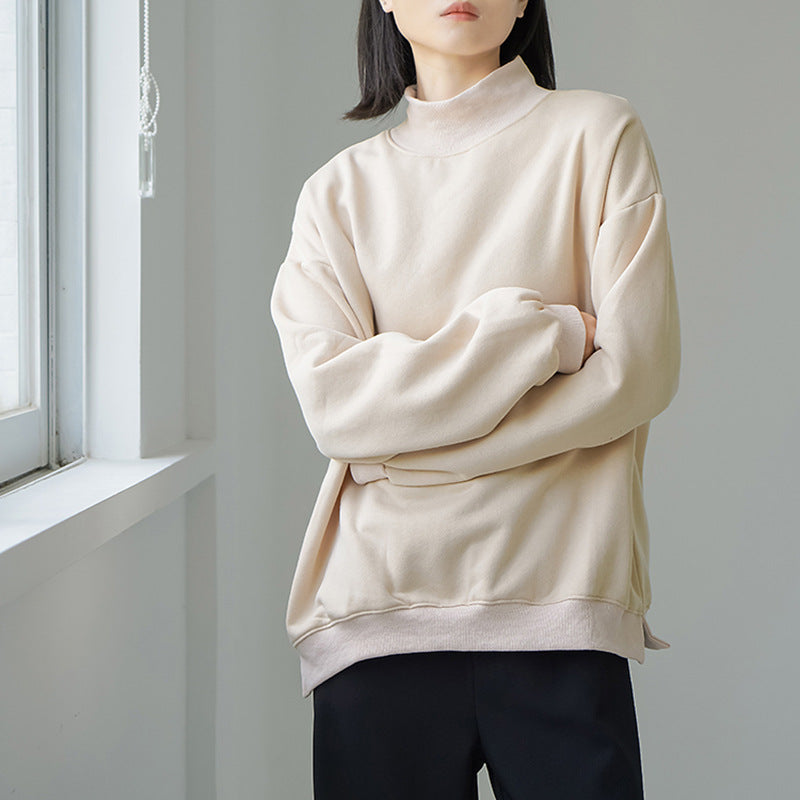 【AA-111408】日韓新品 2022秋冬加厚衛衣女式半高領寬鬆大版加絨外衣 跨境