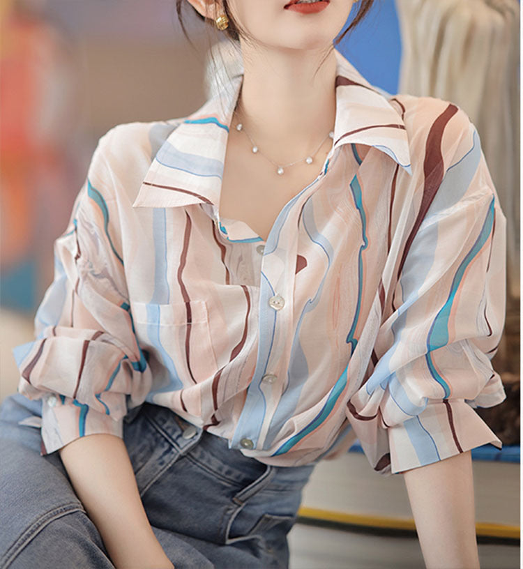 【BA-232649】｜蒙德里安衬衫｜抽象印花衬衫2023春季新款独特别致上衣