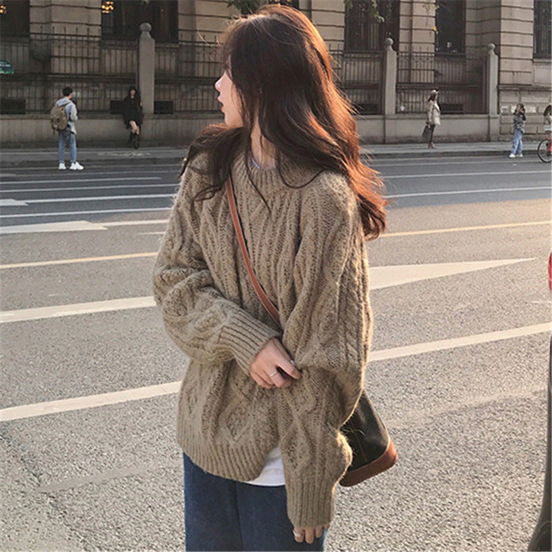 【AA-112344】毛衣女韓版秋冬麻花寬鬆外穿加厚復古日系洋氣炸街慵懶風套頭上衣