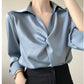 【BA-022618】2023新品 高級感藍色緞面襯衫女職業通勤襯衣設計感上衣春裝
