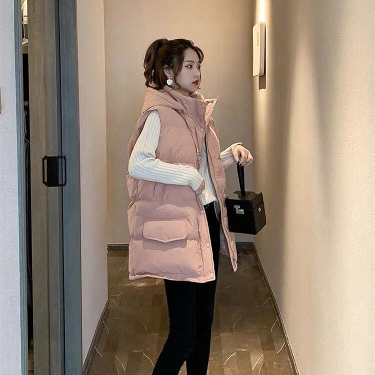 【AZ-112330】2022新款羽絨棉馬甲女秋冬長款棉服寬鬆棉衣背心坎肩外套