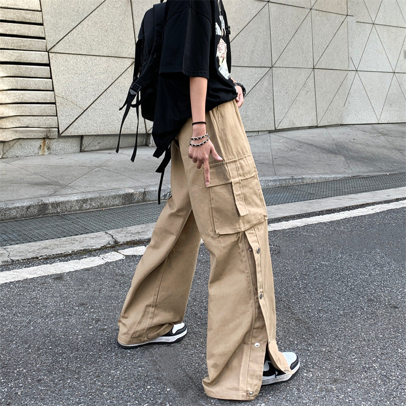 【HB-030651】2023春季新款韓版外掛口袋工裝休閒褲男女BF風寬鬆直筒長褲ins潮