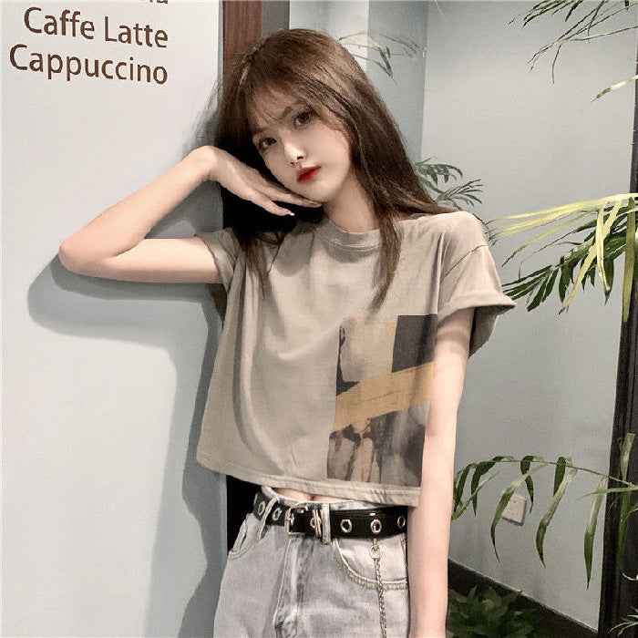 KA-031508 網紅短袖t卹女上衣短款學生韓版寬鬆2023年夏季新款心機露臍ins潮