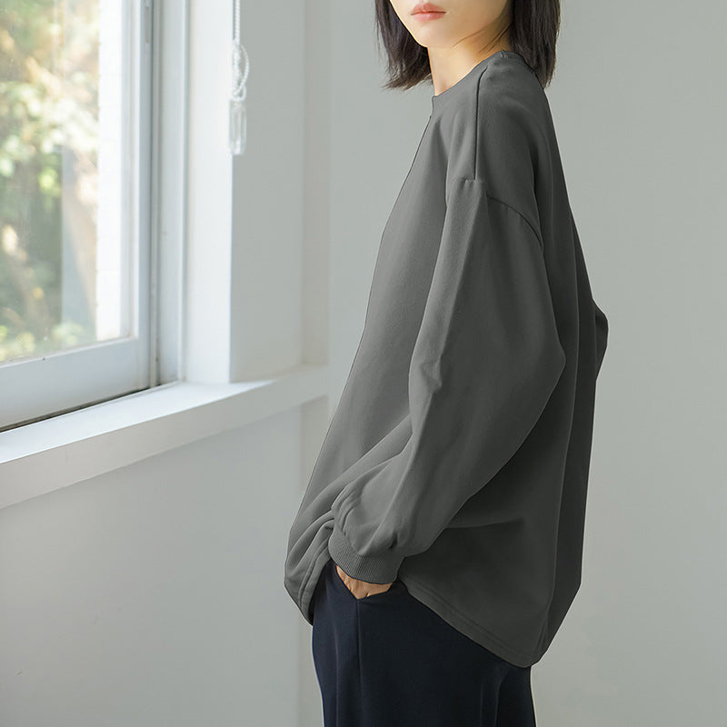 【AA-110719】日系 2022冬季女式加絨衛衣女中長款加厚加大圓領套頭上衣