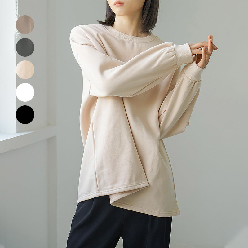 【AA-110719】日系 2022冬季女式加絨衛衣女中長款加厚加大圓領套頭上衣