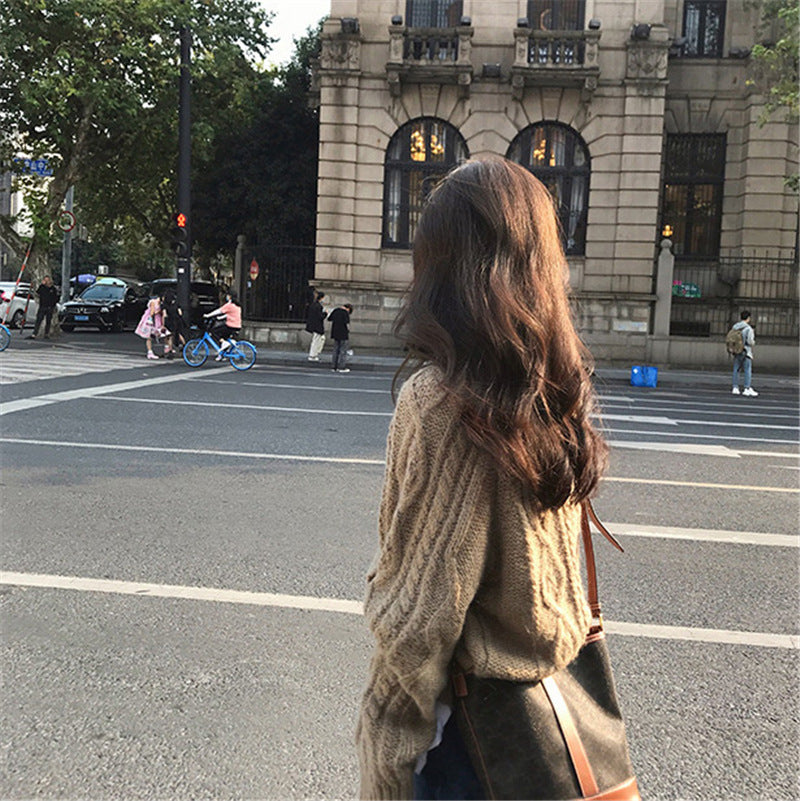 【AA-112344】毛衣女韓版秋冬麻花寬鬆外穿加厚復古日系洋氣炸街慵懶風套頭上衣