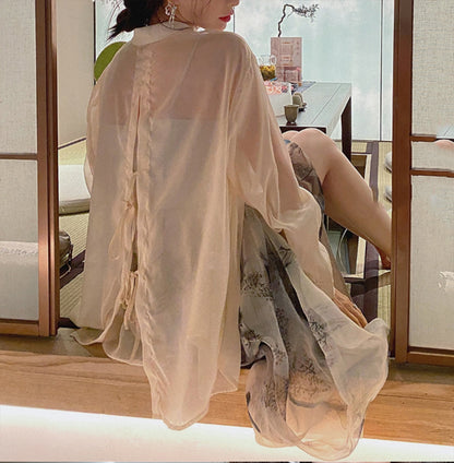 【BA-232630】2023長袖防曬襯衫女夏新款寬鬆設計感小眾上衣黃黑皮顯白