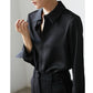 【BA-232637】2023新品 早春時髦通勤黑色緞面襯衫女新款垂感職業上衣