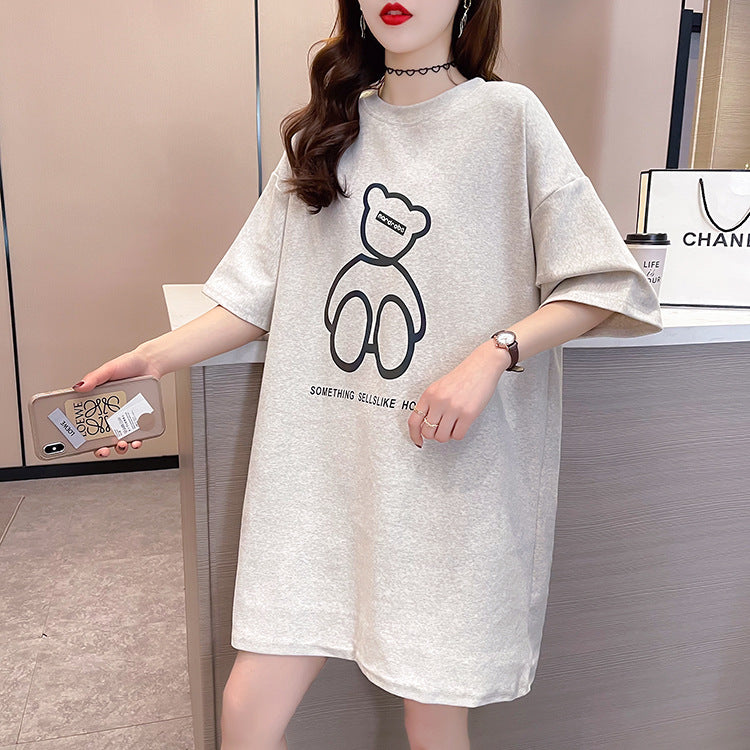 【DA-RH3059】一件代發夏季短袖t卹女反光圖案圓領上衣時尚中長款女裝跨境