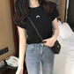 KA-031516 批發2023夏季新款皇冠刺繡衣服學生修身短袖T卹女韓版寬鬆黑白色