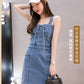 IY63709  胖mmS-5XL大碼牛仔背帶裙女吊帶連衣裙繫帶2023春新款彈力牛仔裙 6072
