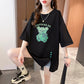 【DA-X680】韓版新款夏季設計感短袖t卹女圓領包邊上衣時尚開衩女裝跨境