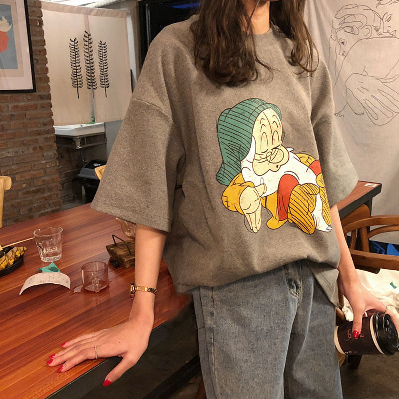 KA-031506 跨境批發2023新款卡通印花上衣T卹女短袖修身顯瘦同款女裝外穿夏