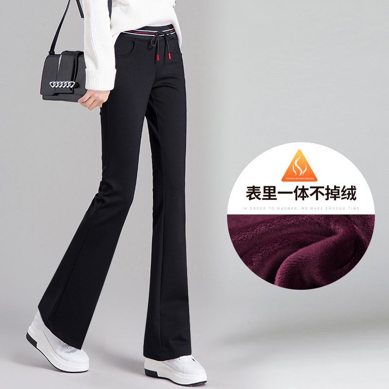 【AB-112341】2022秋冬加絨高腰喇叭褲女長褲彈力顯瘦運動褲微喇西褲休閒女褲子