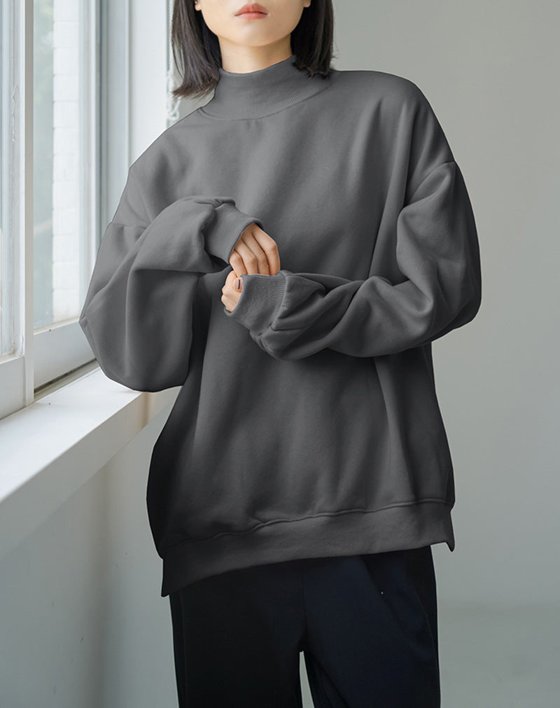 【AA-111408】日韓新品 2022秋冬加厚衛衣女式半高領寬鬆大版加絨外衣 跨境