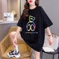【DA-RH3059】一件代發夏季短袖t卹女反光圖案圓領上衣時尚中長款女裝跨境