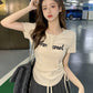 【KA-357】辣妹抽繩短袖正肩T卹女裝夏季2022新款純欲風修身短款設計感上衣