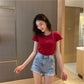 KA-031516 批發2023夏季新款皇冠刺繡衣服學生修身短袖T卹女韓版寬鬆黑白色