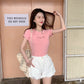 KA-031516 批發2023夏季新款皇冠刺繡衣服學生修身短袖T卹女韓版寬鬆黑白色