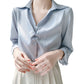 【BA-022618】2023新品 高級感藍色緞面襯衫女職業通勤襯衣設計感上衣春裝